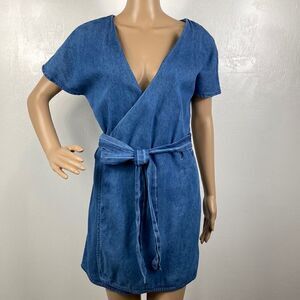 Tularosa 100% cotton short sleeves mini length denim wrap dress size S